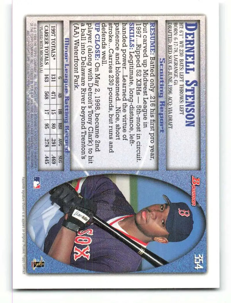 1998 Bowman #354 Dernell Stenson EX Excellent RC Rookie Boston Red Sox Baseball Card - Baseball Card Single