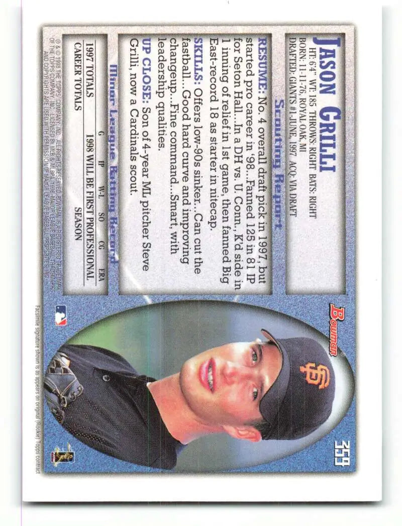 1998 Bowman #359 Jason Grilli EX Excellent RC Rookie San Francisco Giants Baseball Card - Baseball Card Single