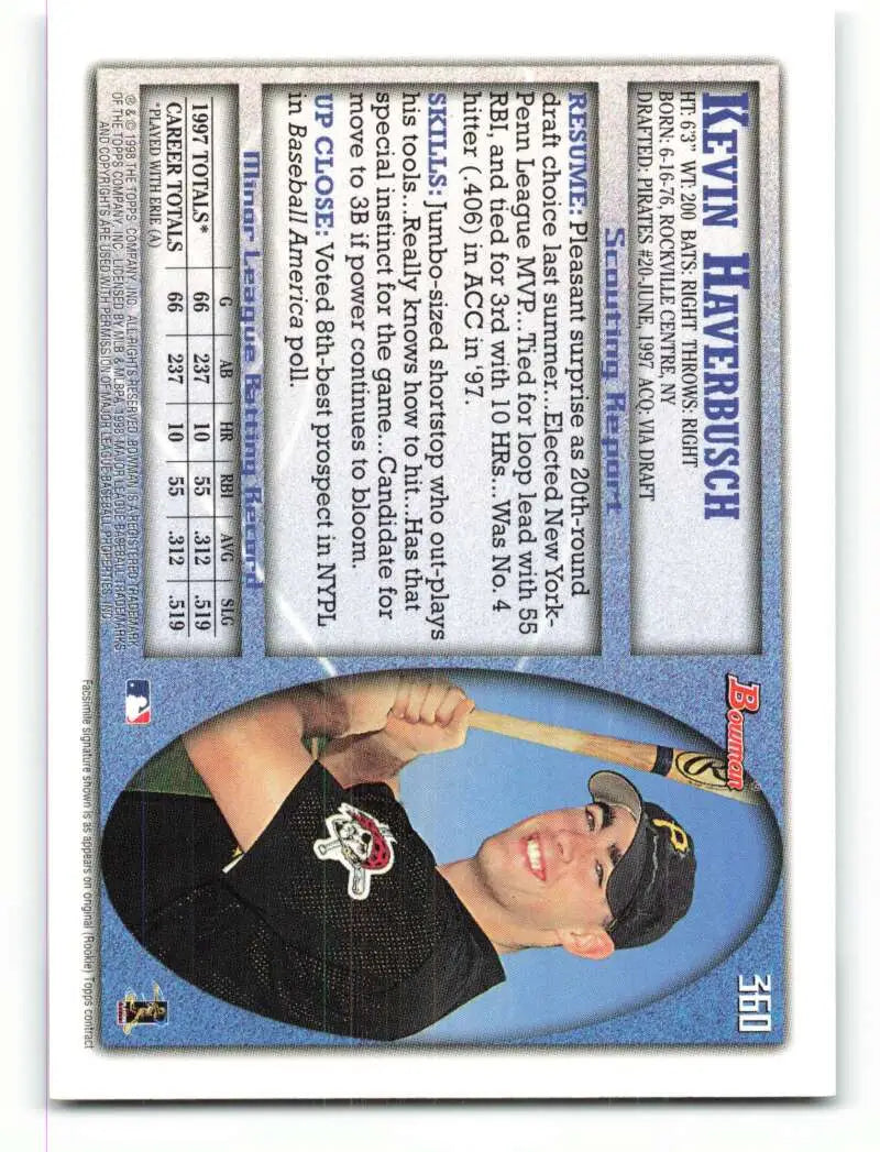 1998 Bowman #360 Kevin Haverbusch EX Excellent RC Rookie Pittsburgh Pirates Baseball Card - Baseball Card Single