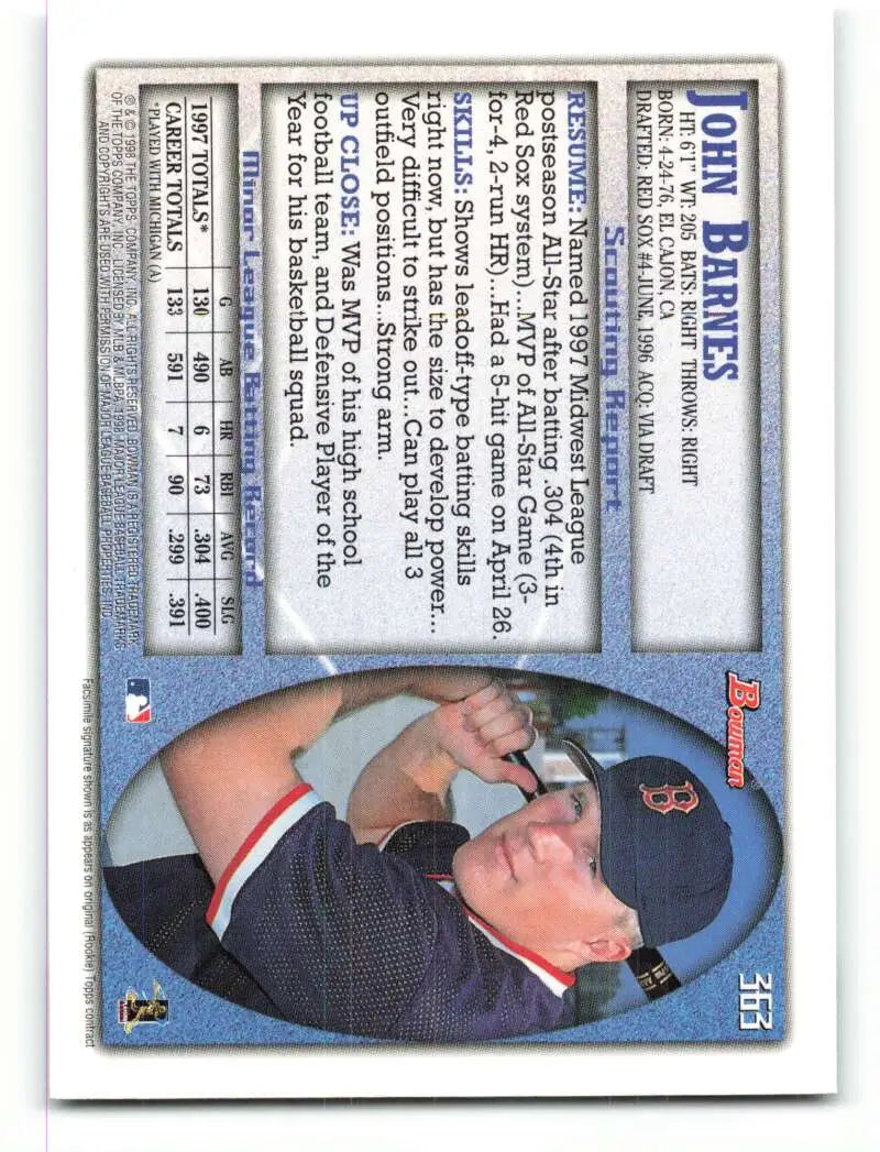1998 Bowman #363 John Barnes EX Excellent Boston Red Sox Baseball Card - Baseball Card Single