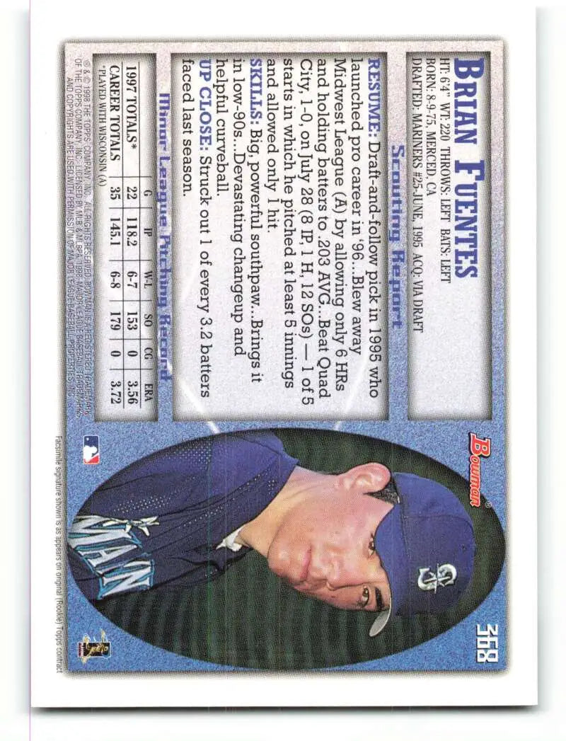 1998 Bowman #368 Brian Fuentes EX Excellent RC Rookie Seattle Mariners Baseball Card - Baseball Card Single