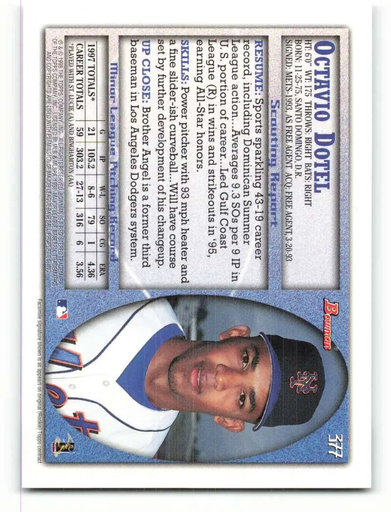 1998 Bowman #377 Octavio Dotel EX Excellent New York Mets Baseball Card - Baseball Card Single