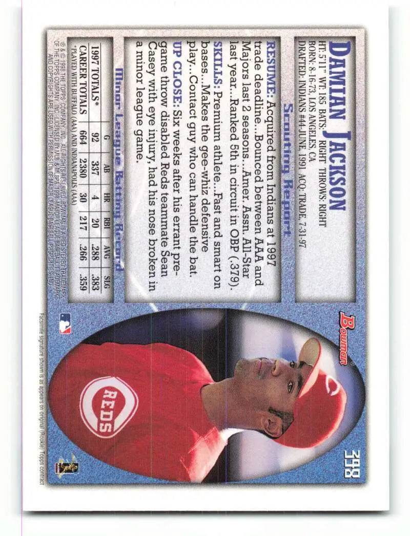 1998 Bowman #398 Damian Jackson EX Excellent Cincinnati Reds Baseball Card - Baseball Card Single