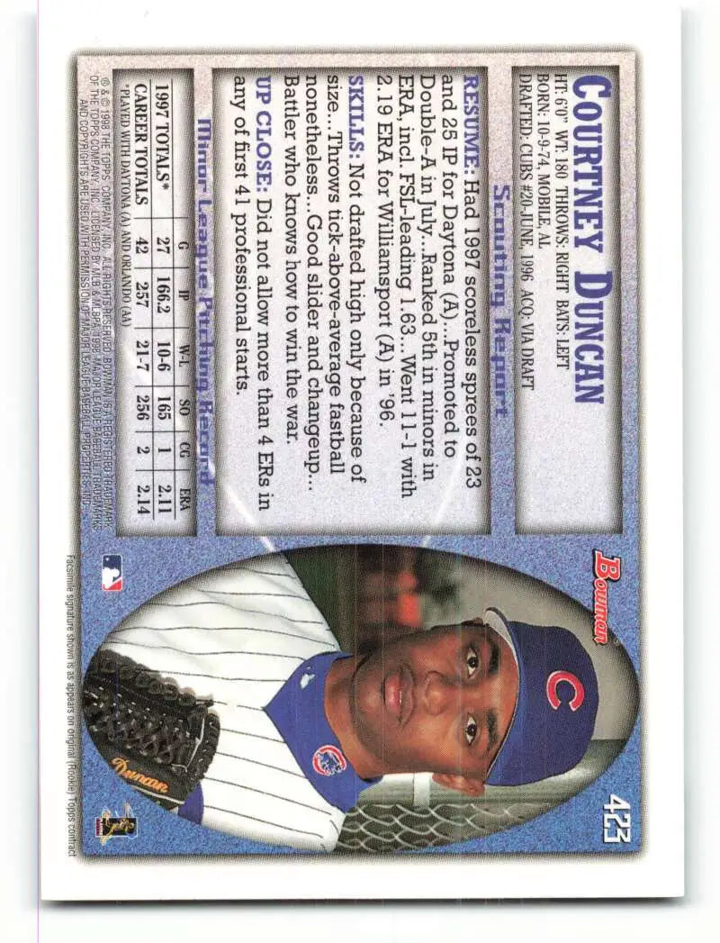 1998 Bowman #423 Courtney Duncan EX Excellent RC Rookie Chicago Cubs Baseball Card - Baseball Card Single