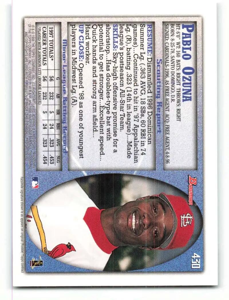 1998 Bowman #430 Pablo Ozuna EX Excellent RC Rookie St. Louis Cardinals Baseball Card - Baseball Card Single