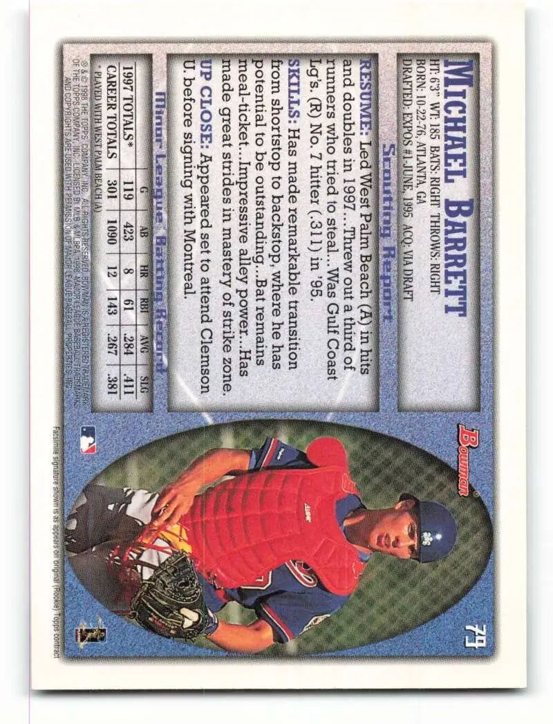 1998 Bowman #79 Michael Barrett EX Excellent Montreal Expos Baseball Card - Baseball Card Single