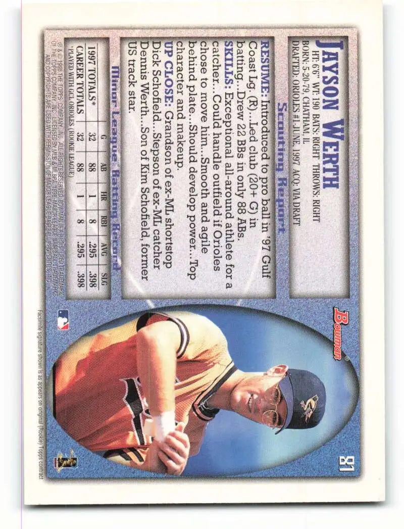 1998 Bowman #81 Jayson Werth EX Excellent Baltimore Orioles Baseball Card - Baseball Card Single