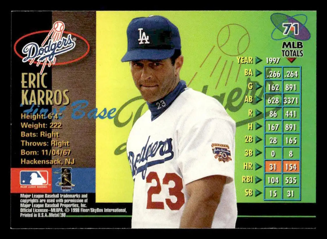 1998 Metal Universe #71 Eric Karros - Baseball Card Single