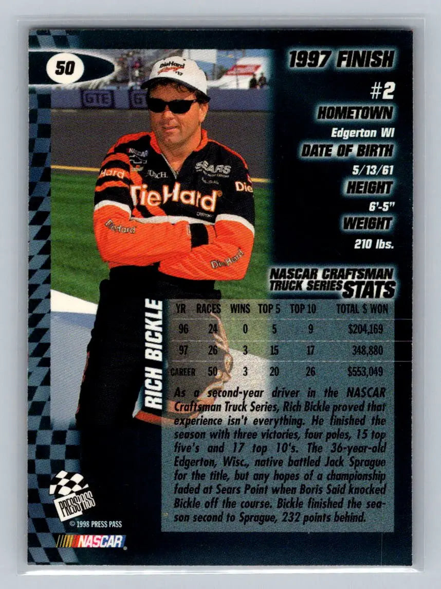 1998 Press Pass #50 Rich Bickle DARWAL Inc. - Racing Card Single