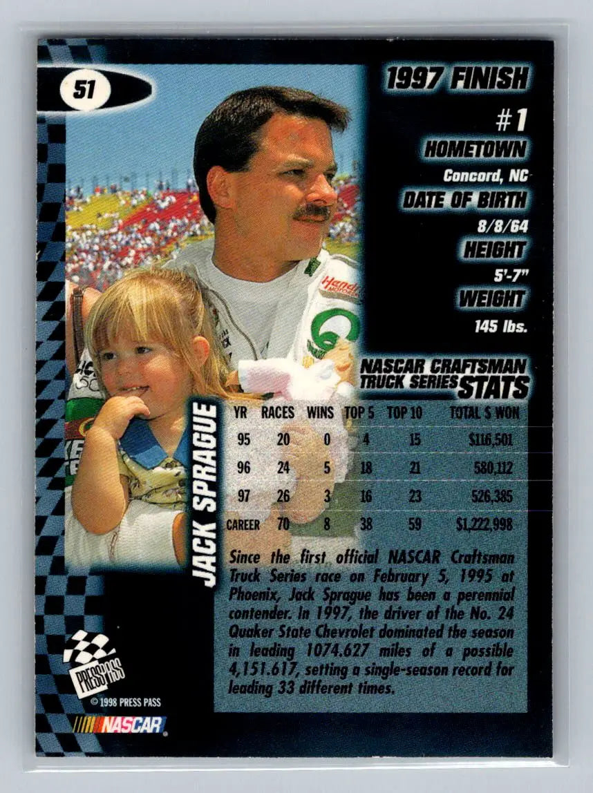 1998 Press Pass #51 Jack Sprague Hendrick Motorsports - Racing Card Single