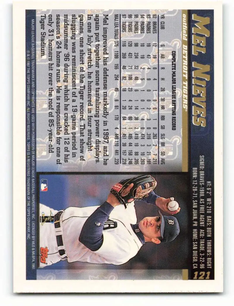 1998 Topps #121 Melvin Nieves NM-MT Detroit Tigers Baseball Card - Baseball Card Single