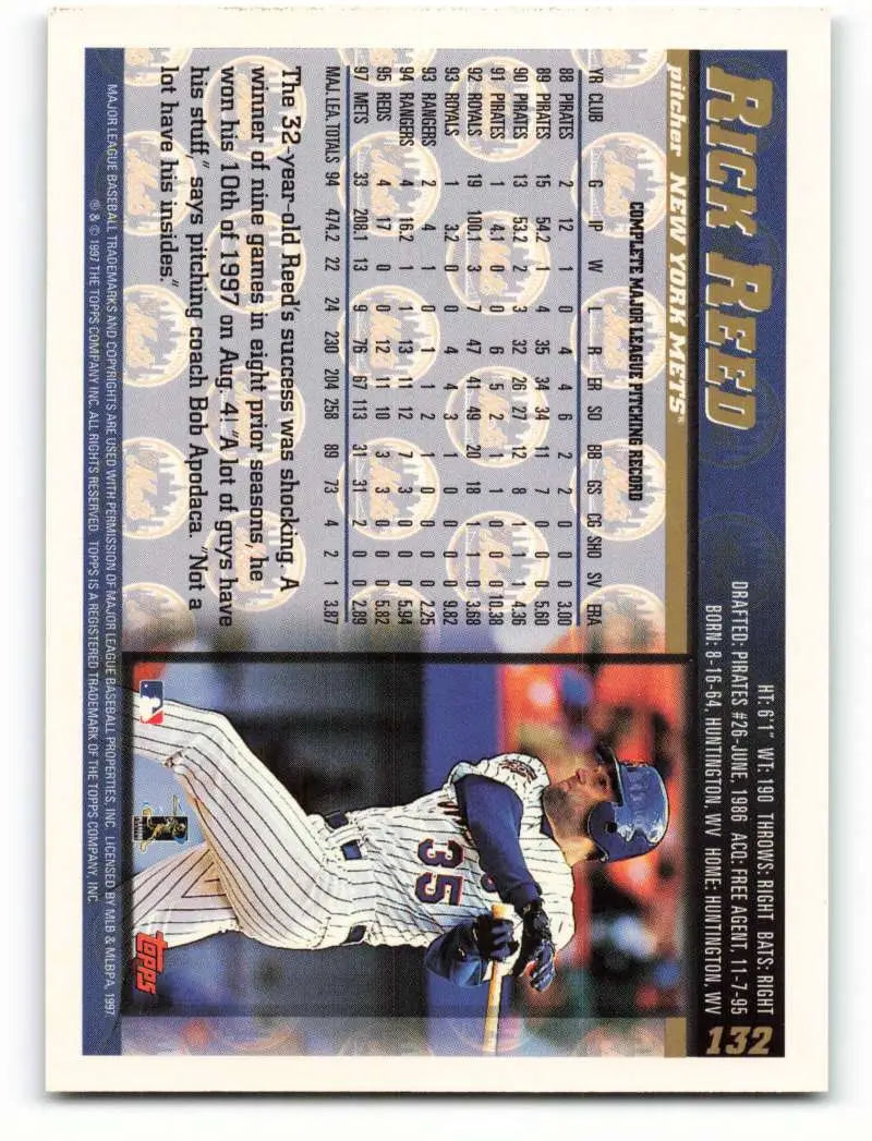 1998 Topps #132 Rick Reed NM-MT New York Mets Baseball Card - Baseball Card Single