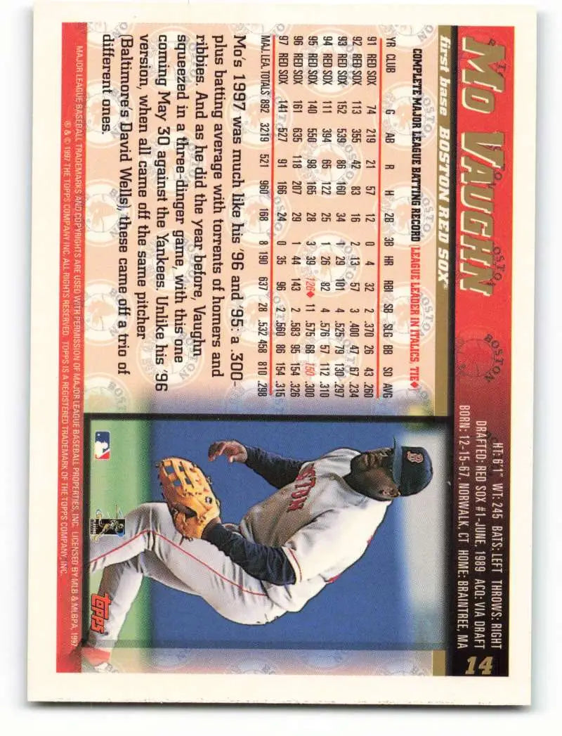 1998 Topps #14 Mo Vaughn NM-MT Boston Red Sox Baseball Card - Baseball Card Single