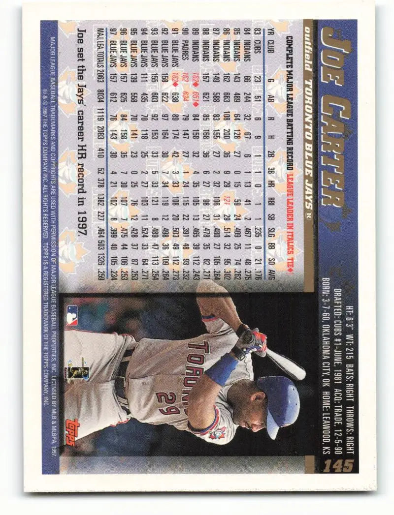 1998 Topps #145 Joe Carter NM-MT Toronto Blue Jays Baseball Card - Baseball Card Single