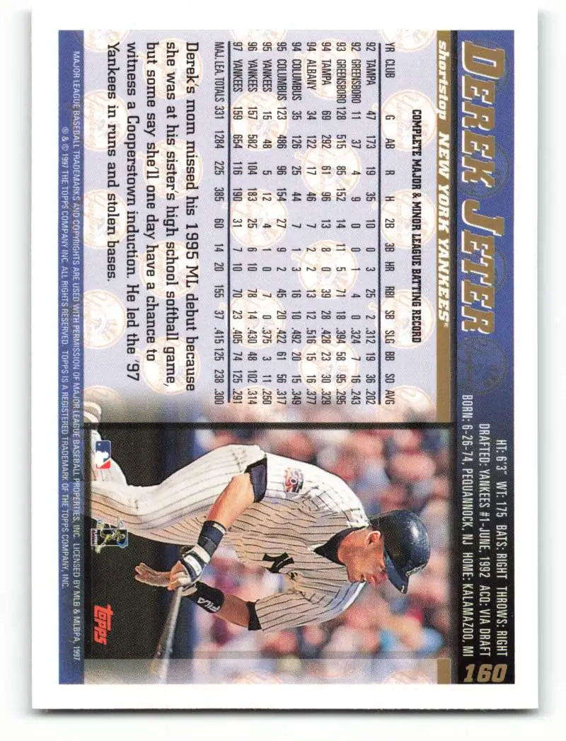 1998 Topps #160 Derek Jeter NM-MT New York Yankees Baseball Card - Baseball Card Single