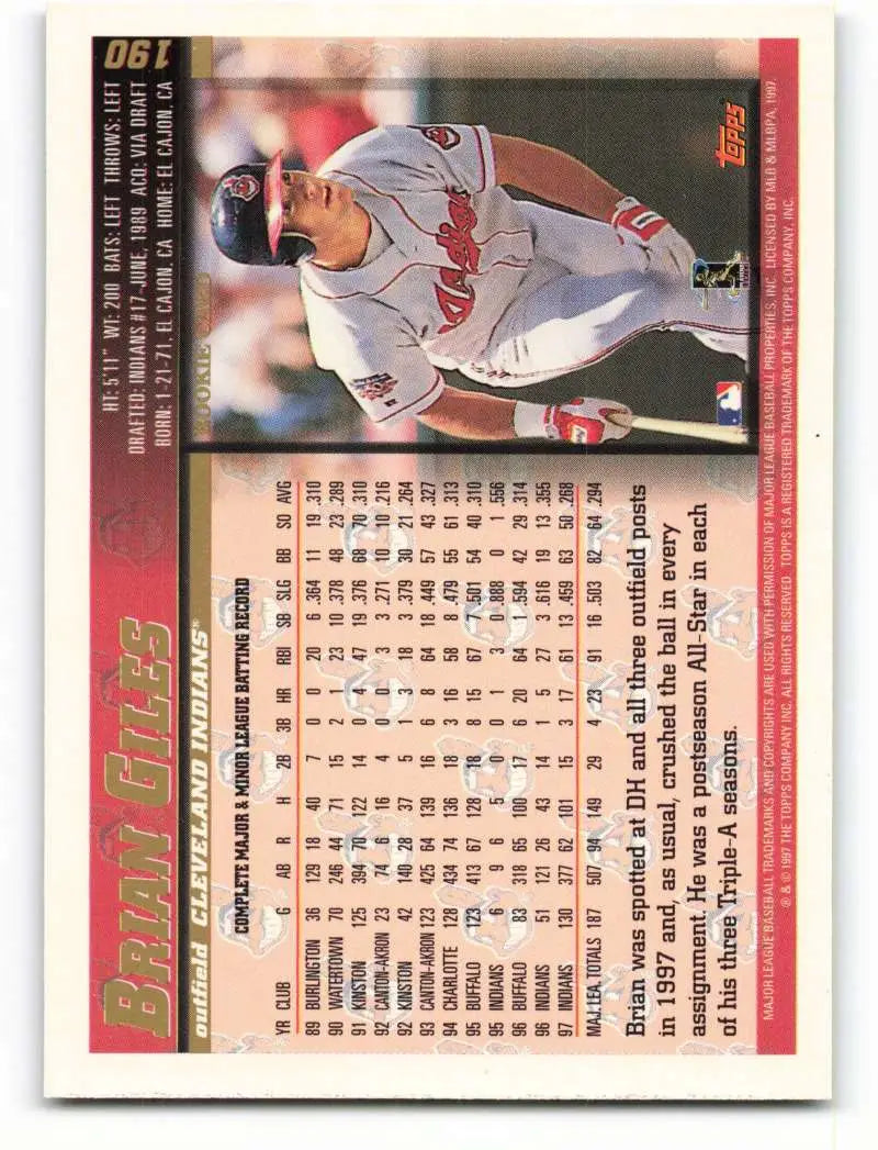 1998 Topps #190 Brian Giles NM-MT Cleveland Indians Baseball Card - Baseball Card Single
