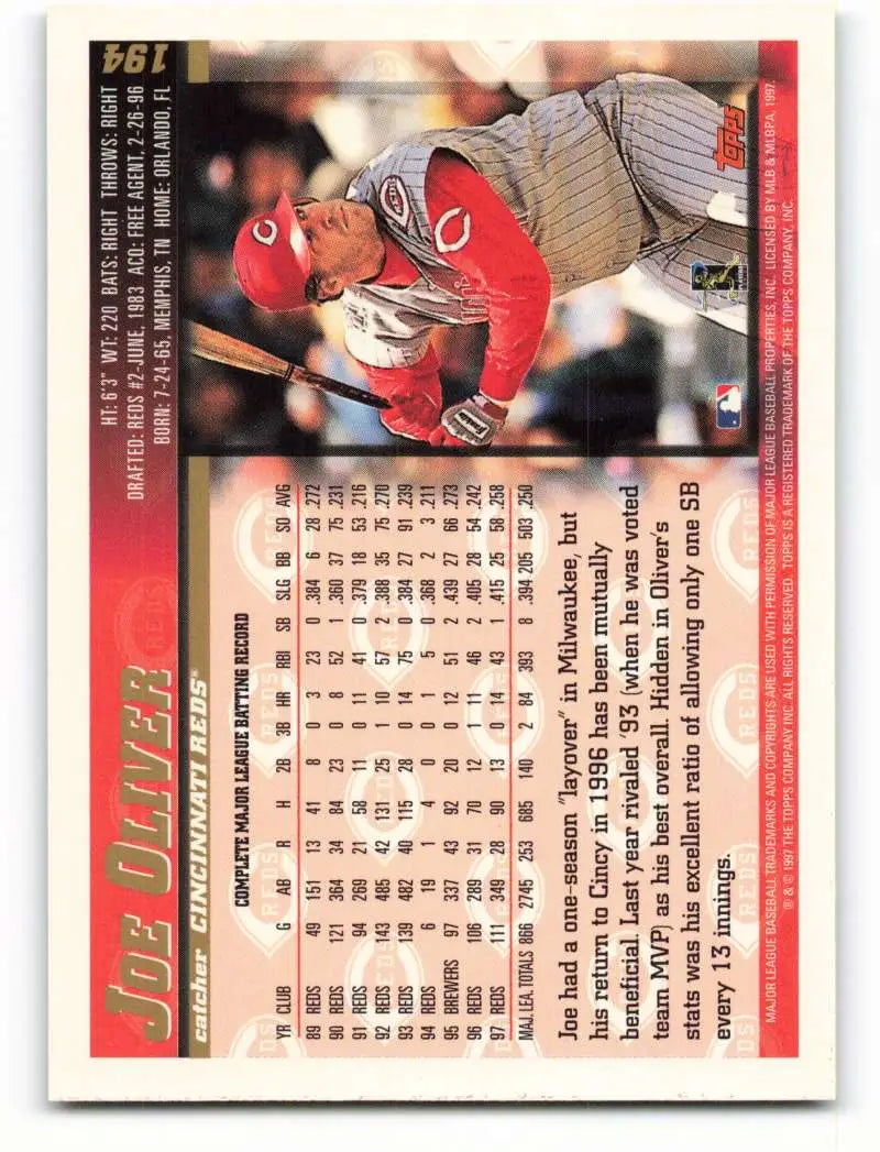 1998 Topps #194 Joe Oliver NM-MT Cincinnati Reds Baseball Card - Baseball Card Single