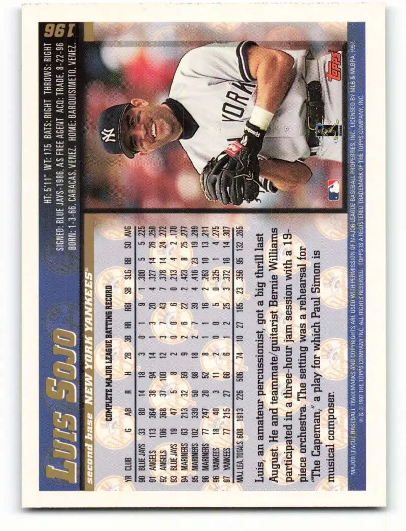 1998 Topps #196 Luis Sojo NM-MT New York Yankees Baseball Card - Baseball Card Single