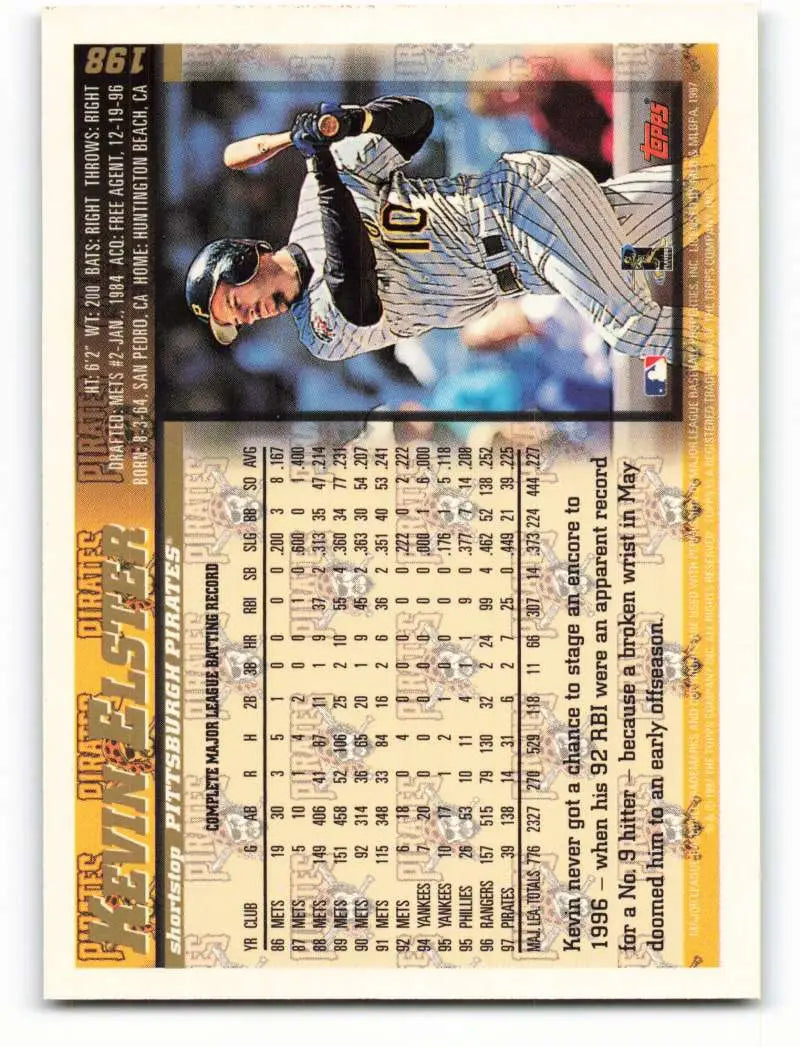 1998 Topps #198 Kevin Elster NM-MT Pittsburgh Pirates Baseball Card - Baseball Card Single