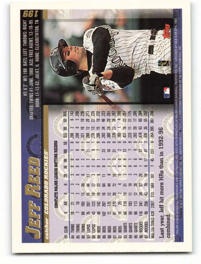 1998 Topps #199 Jeff Reed NM-MT Colorado Rockies Baseball Card - Baseball Card Single