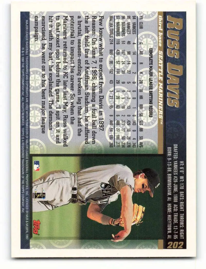 1998 Topps #202 Russ Davis NM-MT Seattle Mariners Baseball Card - Baseball Card Single