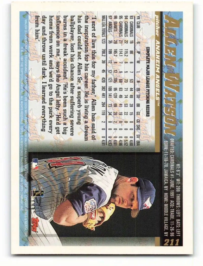 1998 Topps #211 Allen Watson NM-MT Anaheim Angels Baseball Card - Baseball Card Single