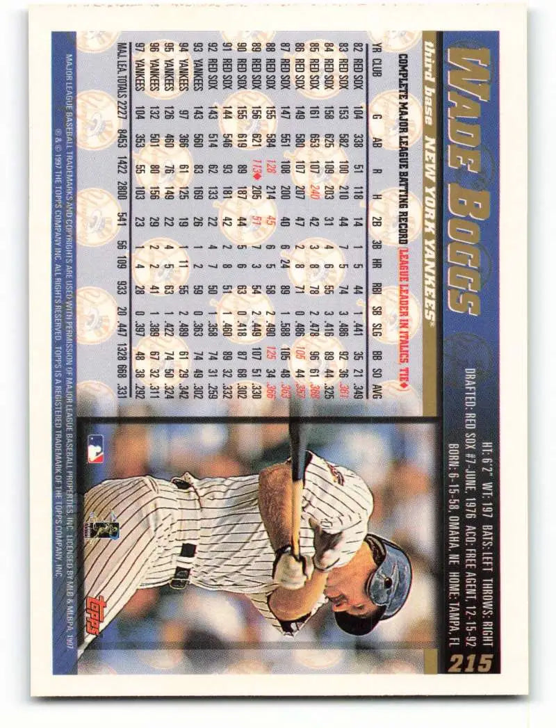 1998 Topps #215 Wade Boggs NM-MT New York Yankees Baseball Card - Baseball Card Single