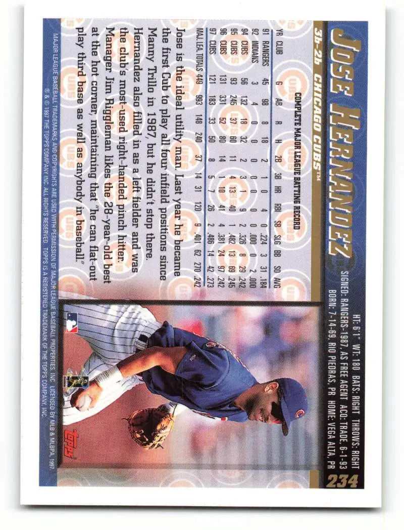 1998 Topps #234 Jose Hernandez NM-MT Chicago Cubs Baseball Card - Baseball Card Single