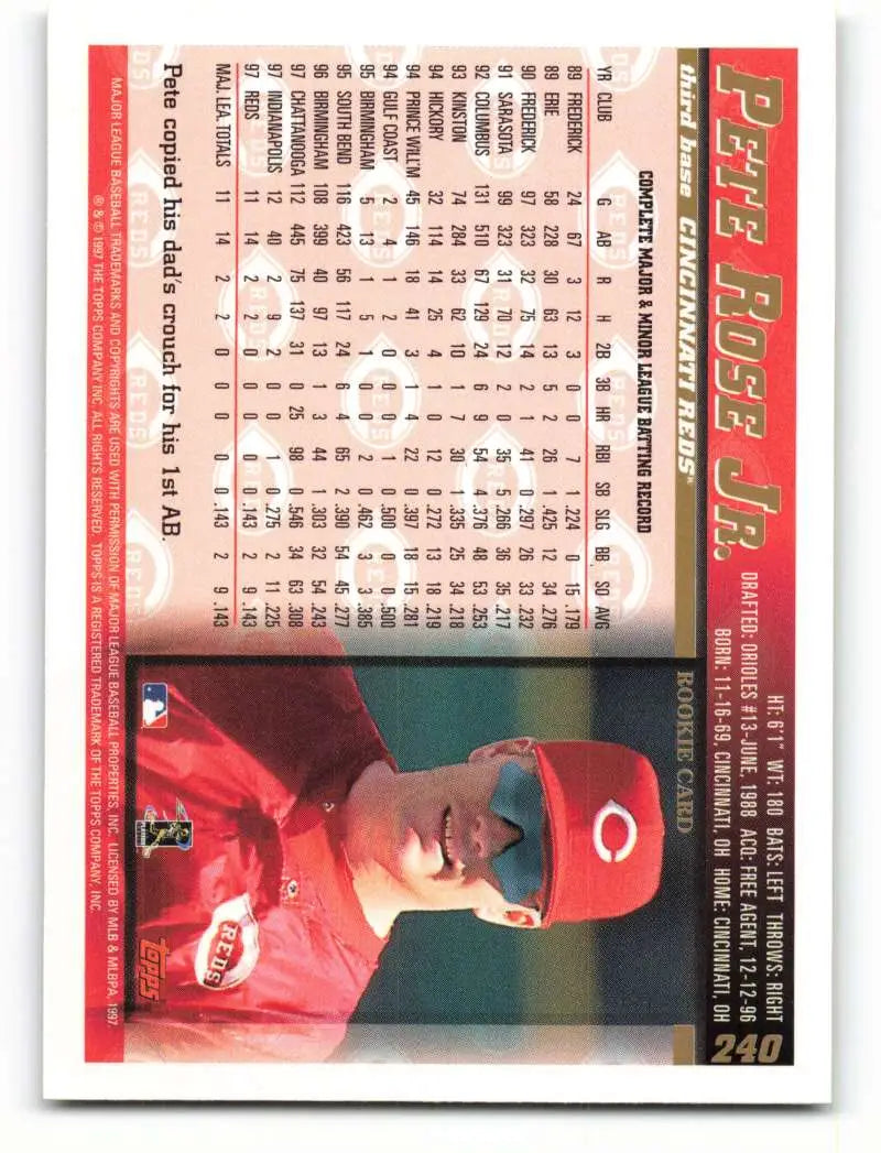 1998 Topps #240 Pete Rose Jr. NM-MT Cincinnati Reds Baseball Card - Baseball Card Single