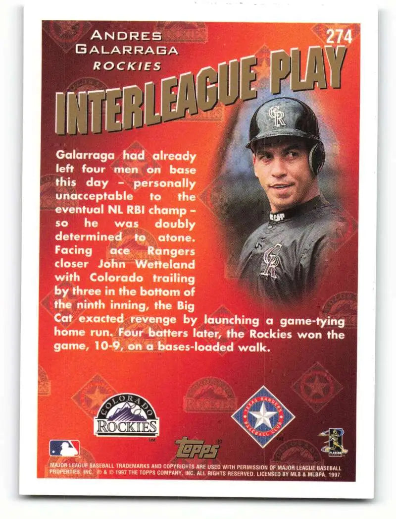 1998 Topps #274 Andres Galarraga NM-MT Colorado Rockies Baseball Card - Baseball Card Single