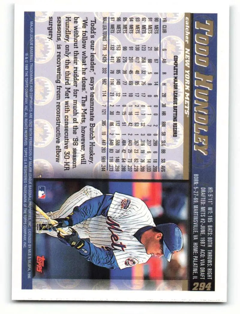 1998 Topps #294 Todd Hundley NM-MT New York Mets Baseball Card - Baseball Card Single
