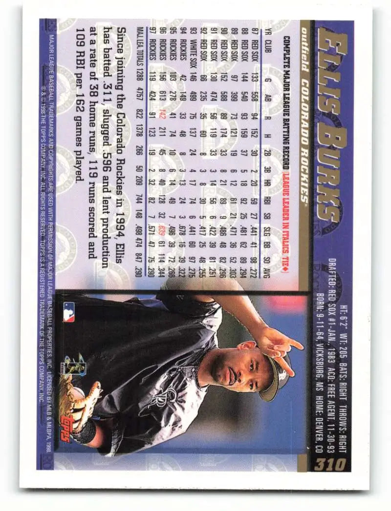 1998 Topps #310 Ellis Burks NM-MT Colorado Rockies Baseball Card - Baseball Card Single