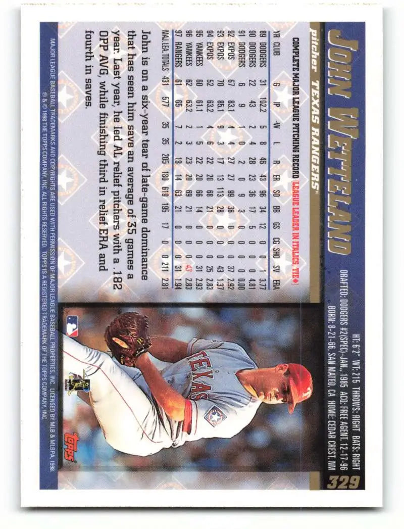 1998 Topps #329 John Wetteland NM-MT Texas Rangers Baseball Card - Baseball Card Single