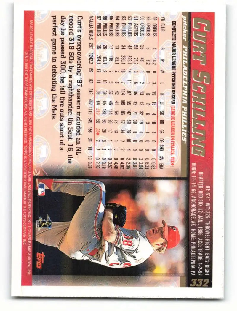 1998 Topps #332 Curt Schilling NM-MT Philadelphia Phillies Baseball Card - Baseball Card Single