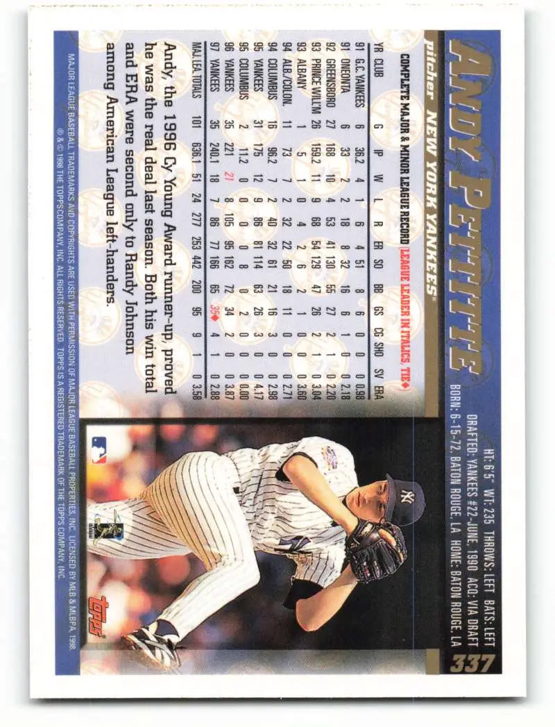 1998 Topps #337 Andy Pettitte NM-MT New York Yankees Baseball Card - Baseball Card Single