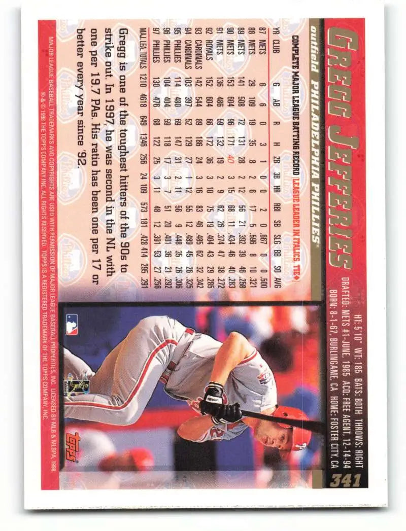 1998 Topps #341 Gregg Jefferies NM-MT Philadelphia Phillies Baseball Card - Baseball Card Single