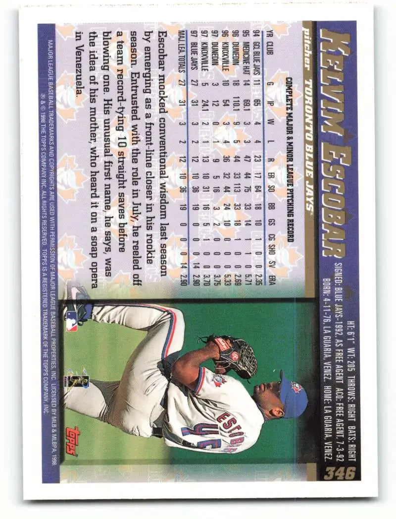 1998 Topps #346 Kelvim Escobar NM-MT Toronto Blue Jays Baseball Card - Baseball Card Single