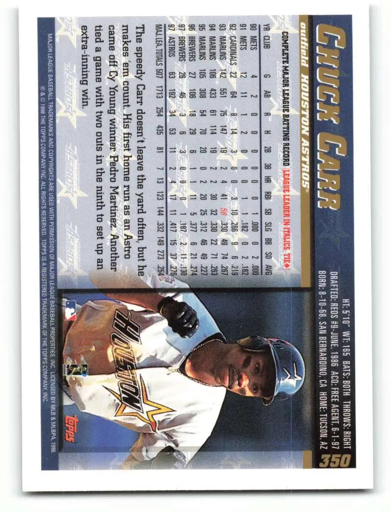1998 Topps #350 Chuck Carr NM-MT Houston Astros Baseball Card - Baseball Card Single