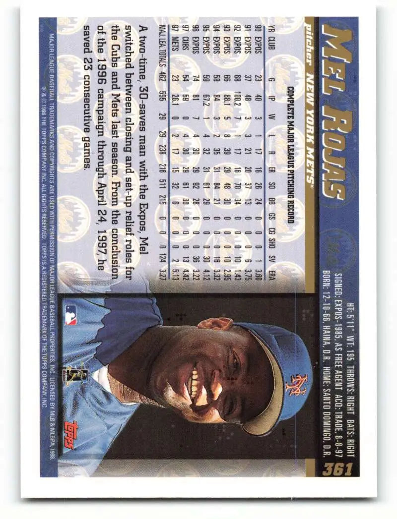 1998 Topps #361 Mel Rojas NM-MT New York Mets Baseball Card - Baseball Card Single