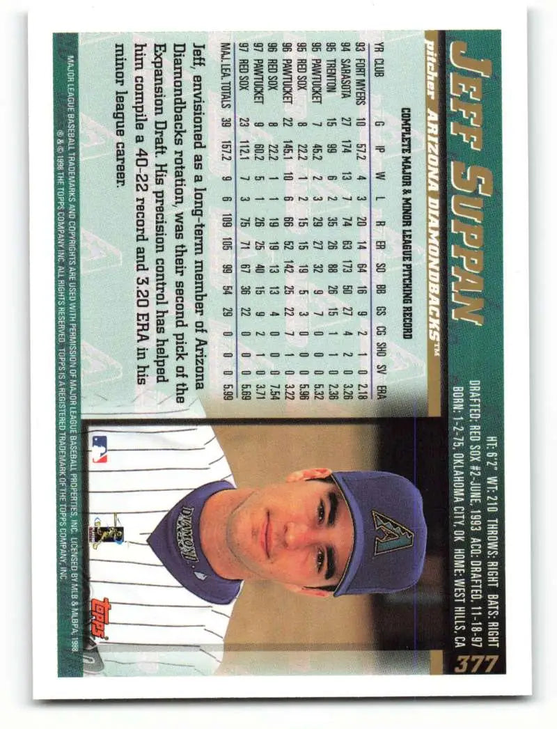 1998 Topps #377 Jeff Suppan NM-MT Arizona Diamondbacks Baseball Card - Baseball Card Single