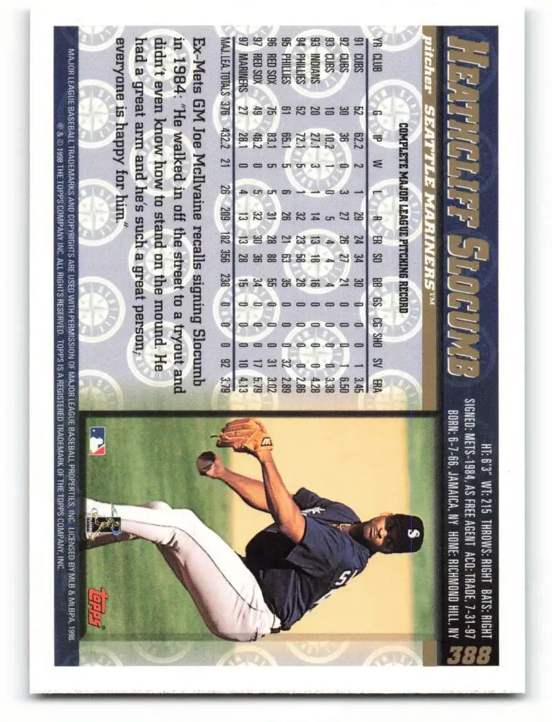 1998 Topps #388 Heathcliff Slocumb NM-MT Seattle Mariners Baseball Card - Baseball Card Single