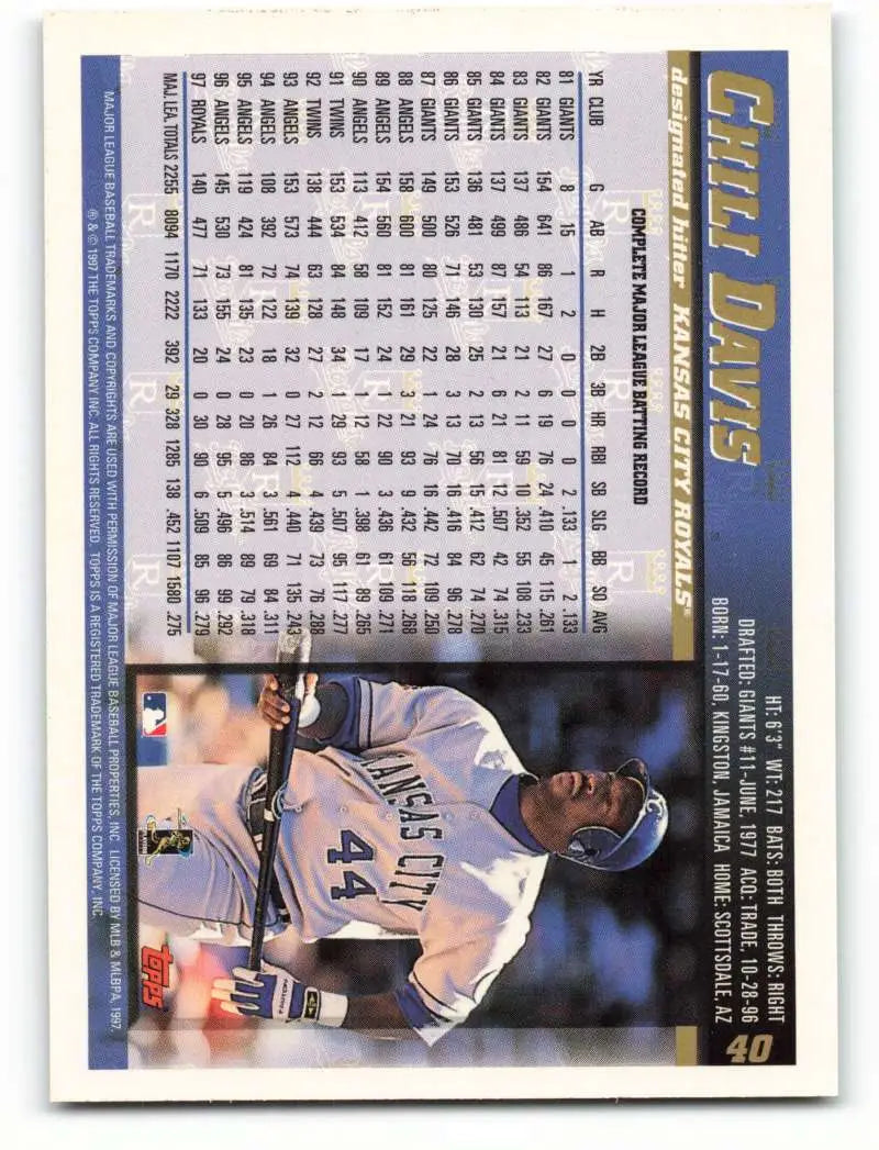 1998 Topps #40 Chili Davis NM-MT Kansas City Royals Baseball Card - Baseball Card Single
