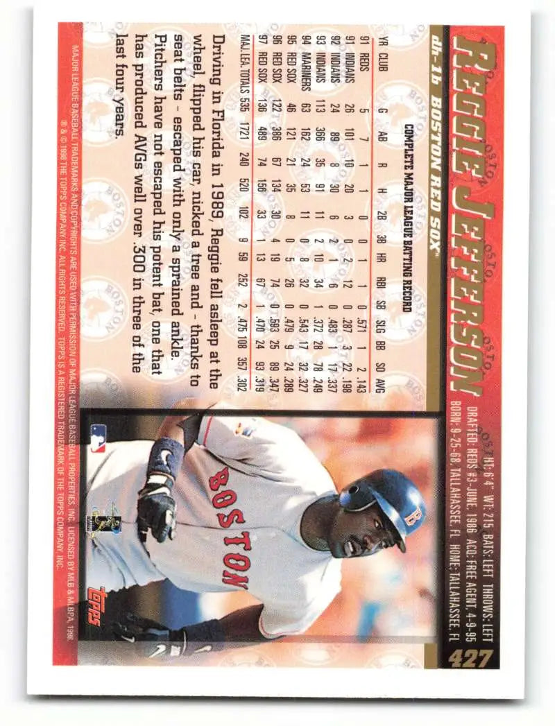 1998 Topps #427 Reggie Jefferson NM-MT Boston Red Sox Baseball Card - Baseball Card Single