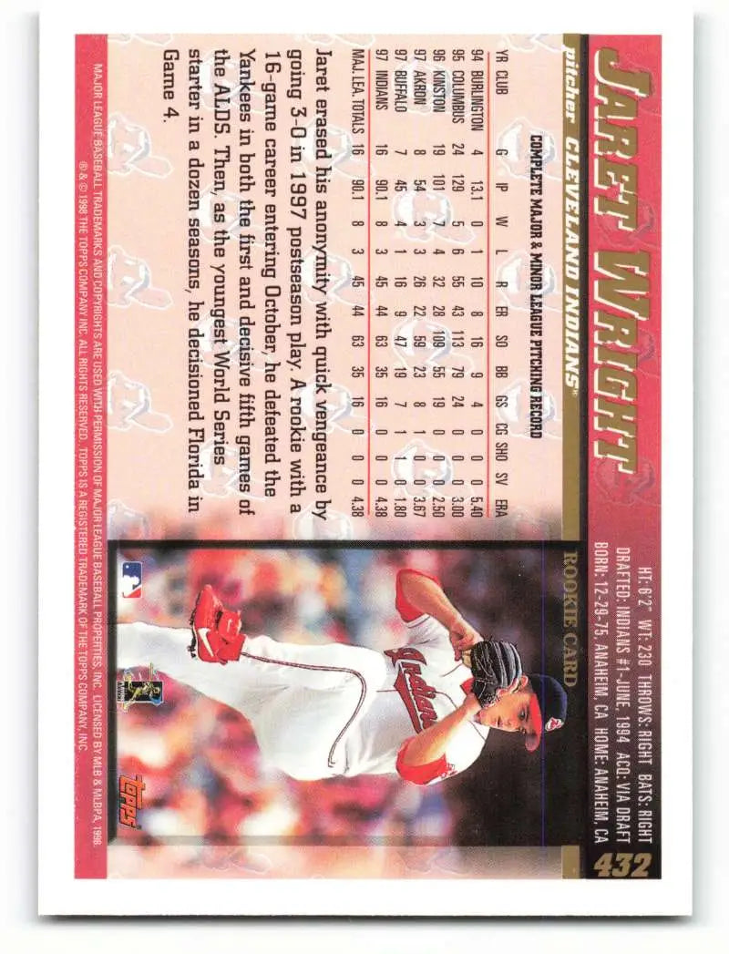 1998 Topps #432 Jaret Wright NM-MT Cleveland Indians Baseball Card - Baseball Card Single