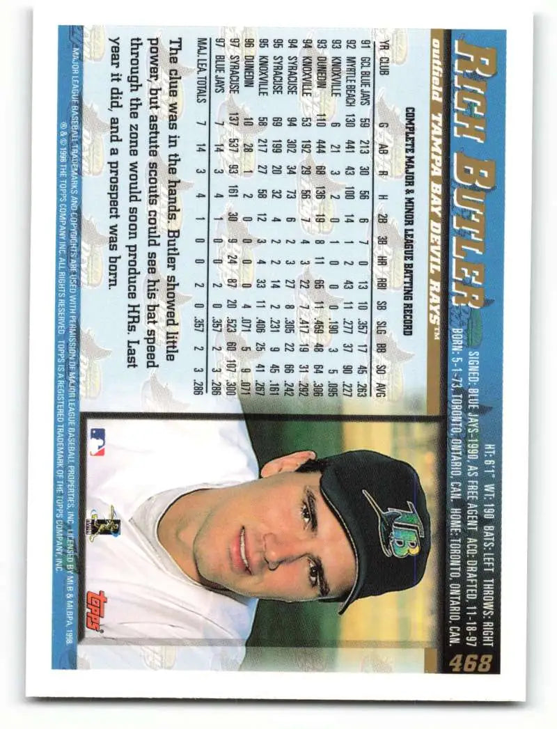 1998 Topps #468 Rich Butler NM-MT RC Rookie Tampa Bay Devil Rays Baseball Card - Baseball Card Single
