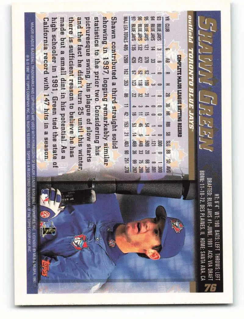 1998 Topps #76 Shawn Green NM-MT Toronto Blue Jays Baseball Card - Baseball Card Single