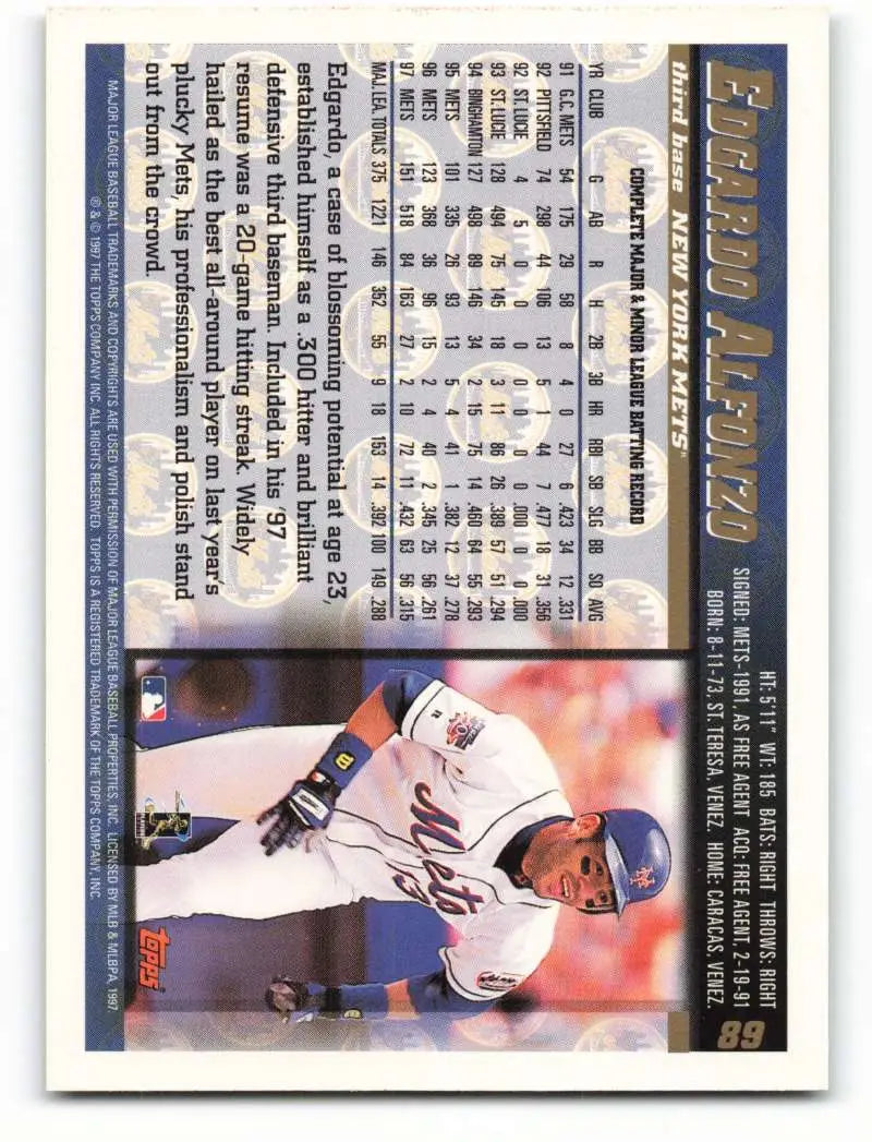 1998 Topps #89 Edgardo Alfonzo NM-MT New York Mets Baseball Card - Baseball Card Single