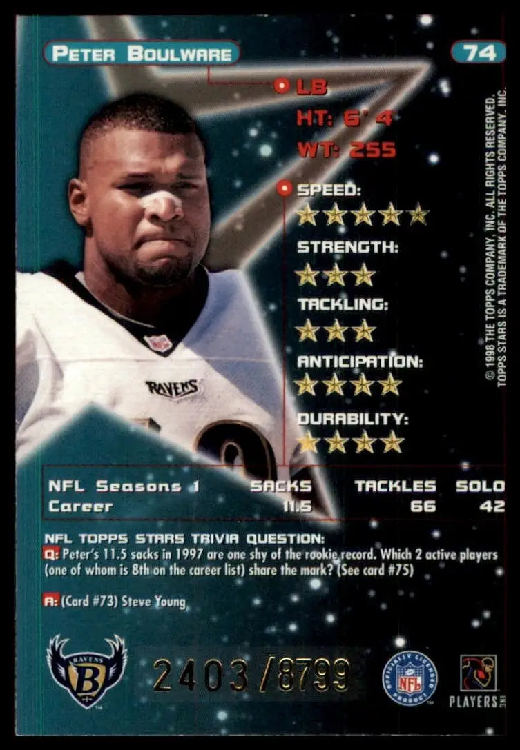 1998 Topps Stars Peter Boulware #74 /8799 Baltimore Ravens Football Card NFL - Football Card Single