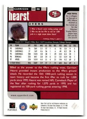 1998 UD Choice #414 Garrison Hearst - Football Card Single