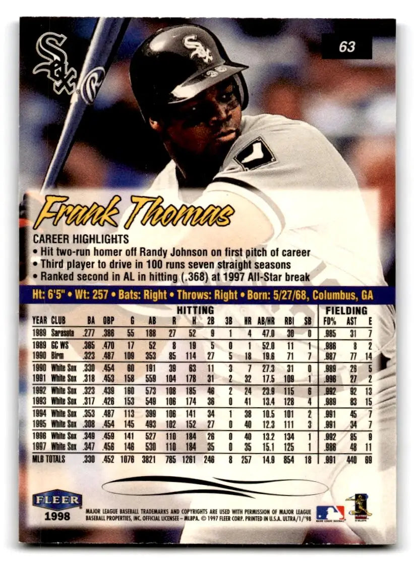 1998 Ultra #63 Frank Thomas - Baseball Card Single